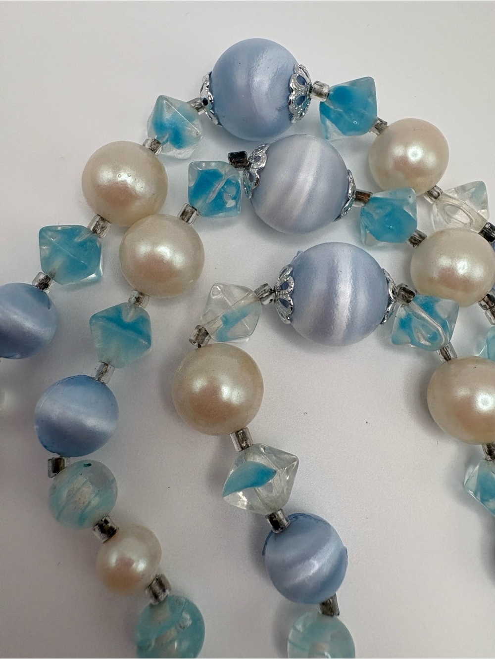 Multi-Strand Blue Pearl and Aqua Crystal Necklace - Women Jewelry - Picture 4 of 4